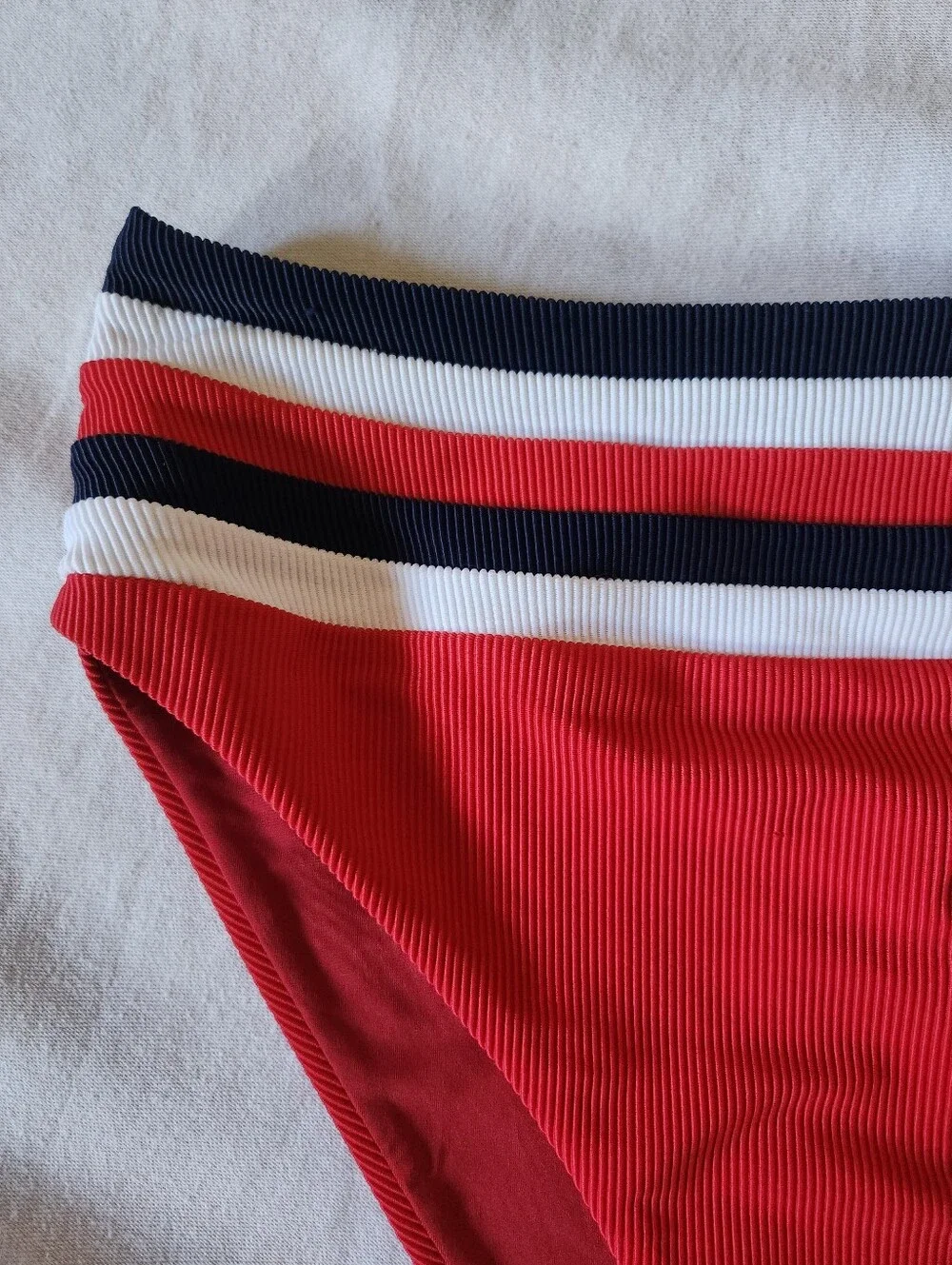 NWT Beach Riot Acol High Rise Bikini Bottom M Red White Navy Ribbed